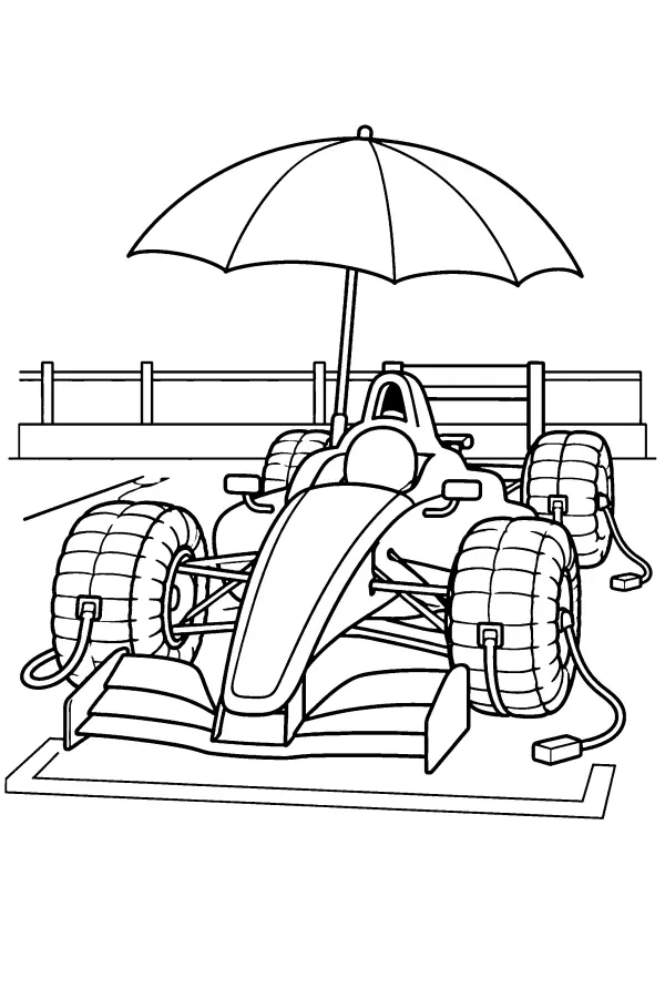 Coloriage d’une voiture de course sur la grille
