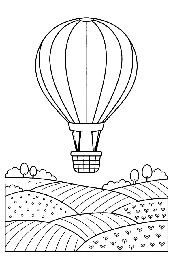 Dessin à colorier d’une montgolfière arc-en-ciel