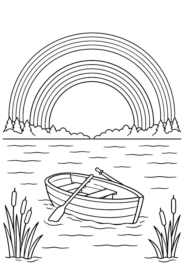Coloriage d’un double arc-en-ciel sur un lac