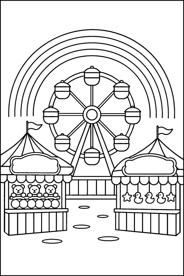 Coloriage d’une fête sous un arc-en-ciel