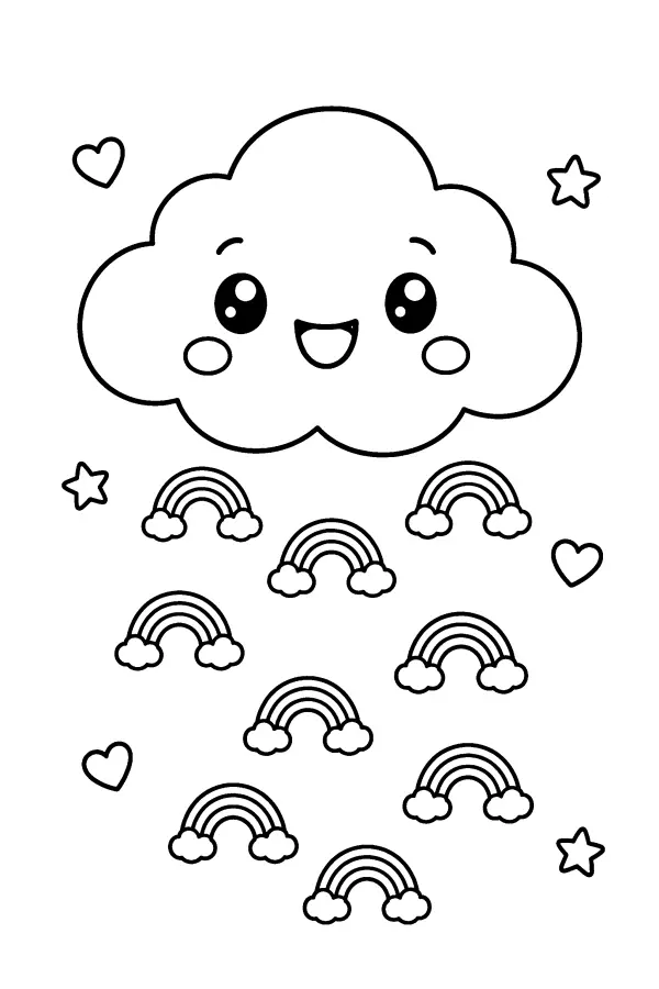Dessin à colorier d’un nuage arc-en-ciel