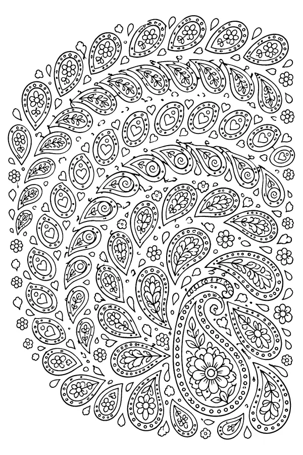 Dessin à colorier détaillé de paisleys arc-en-ciel