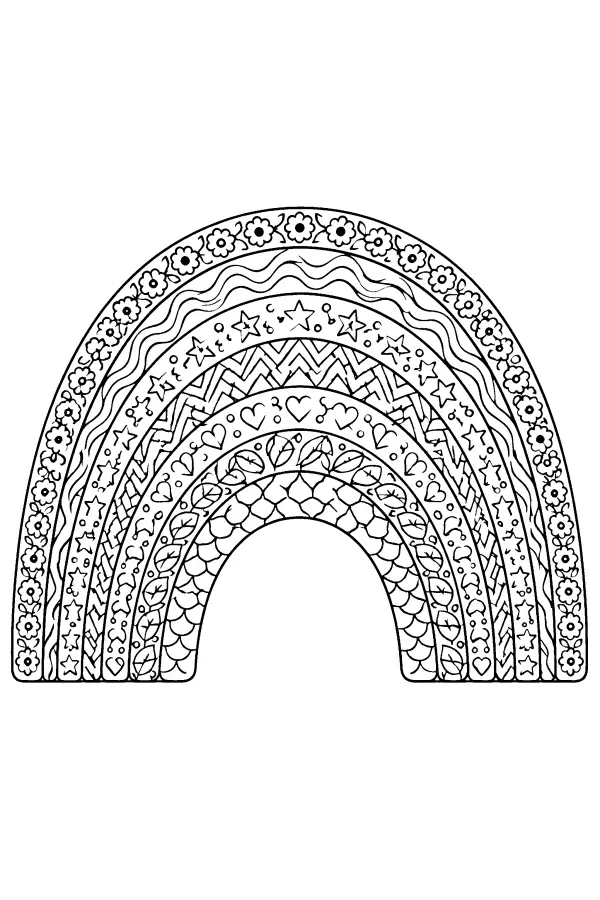 Coloriage détaillé d’un arc-en-ciel en rubans