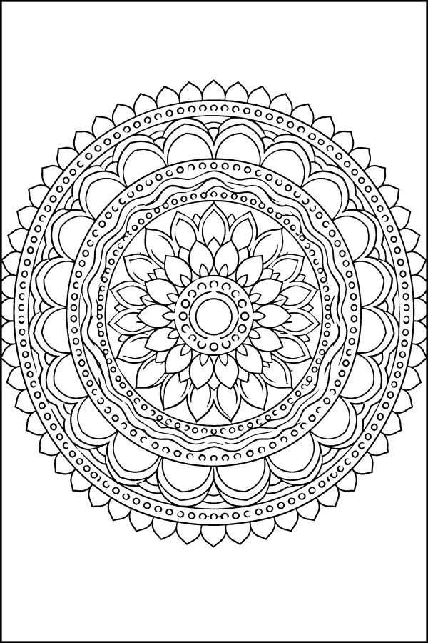 Dessin à colorier détaillé d’un mandala arc-en-ciel
