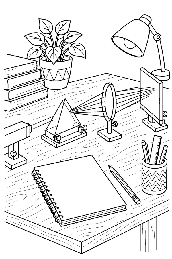 Coloriage d’un bureau avec prisme arc-en-ciel