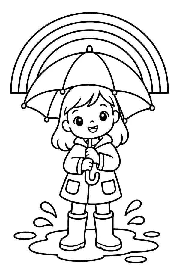 Coloriage d’un enfant sous un arc-en-ciel