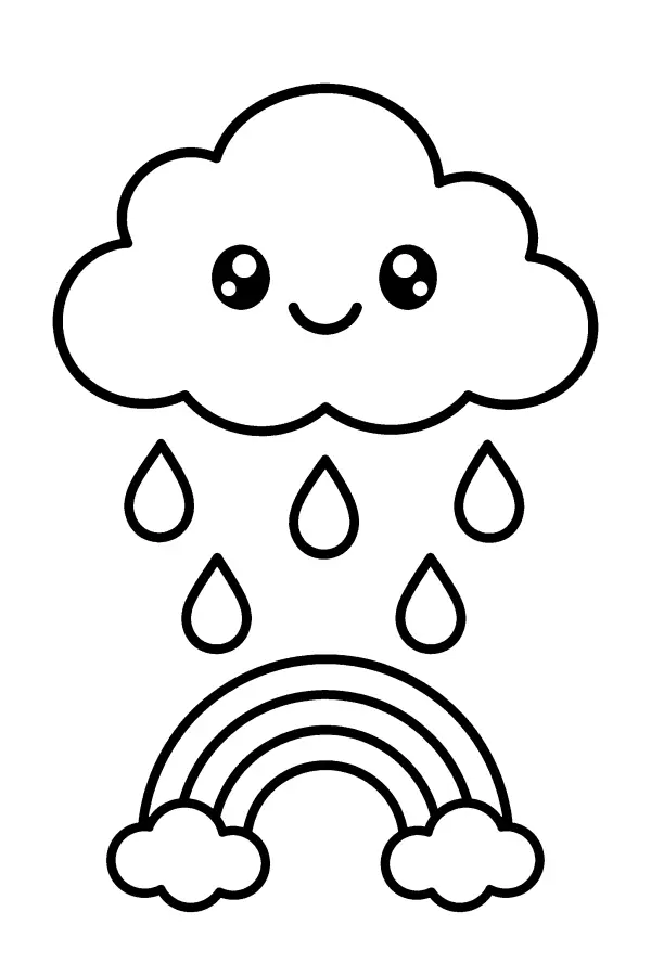 Coloriage d’un arc-en-ciel sous la pluie