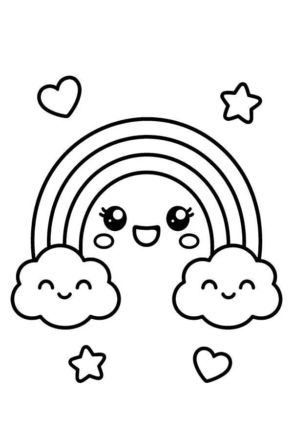 Coloriage facile d’un arc-en-ciel souriant