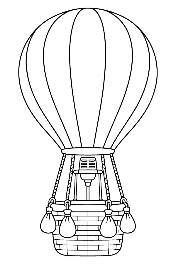Coloriage d’une montgolfière rayée arc-en-ciel