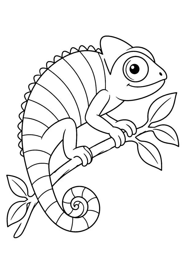 Coloriage d’un caméléon rayé arc-en-ciel
