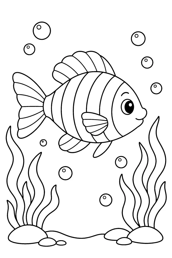 Dessin à colorier d’un poisson rayé arc-en-ciel
