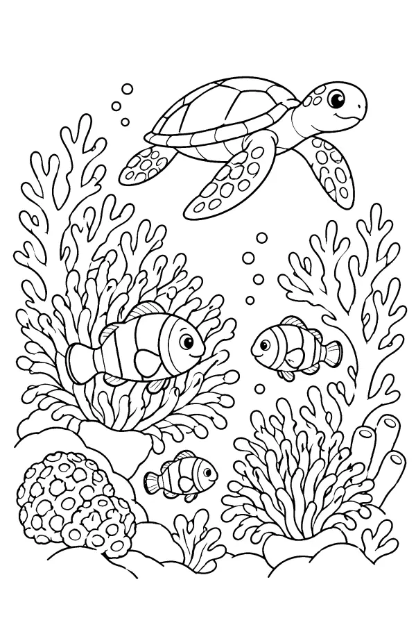 Reef Turtle And Clownfish