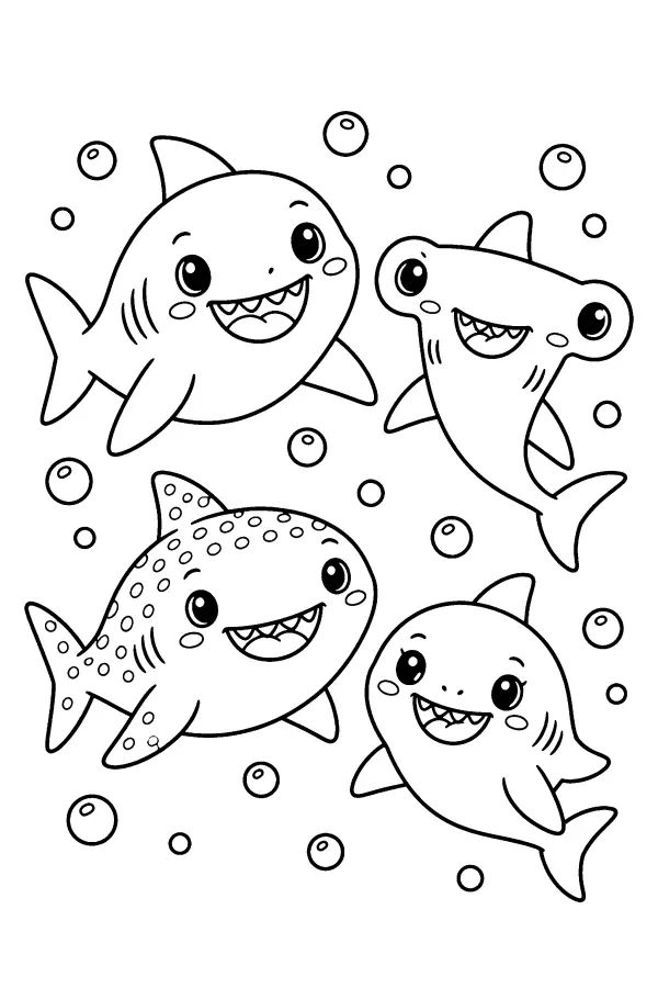 Four Happy Sharks