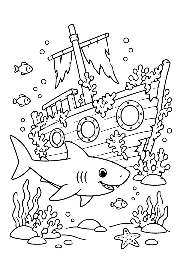 Shark By Shipwreck