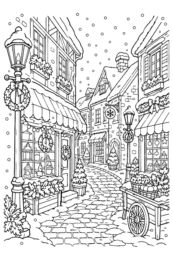 Snowy Village Lane