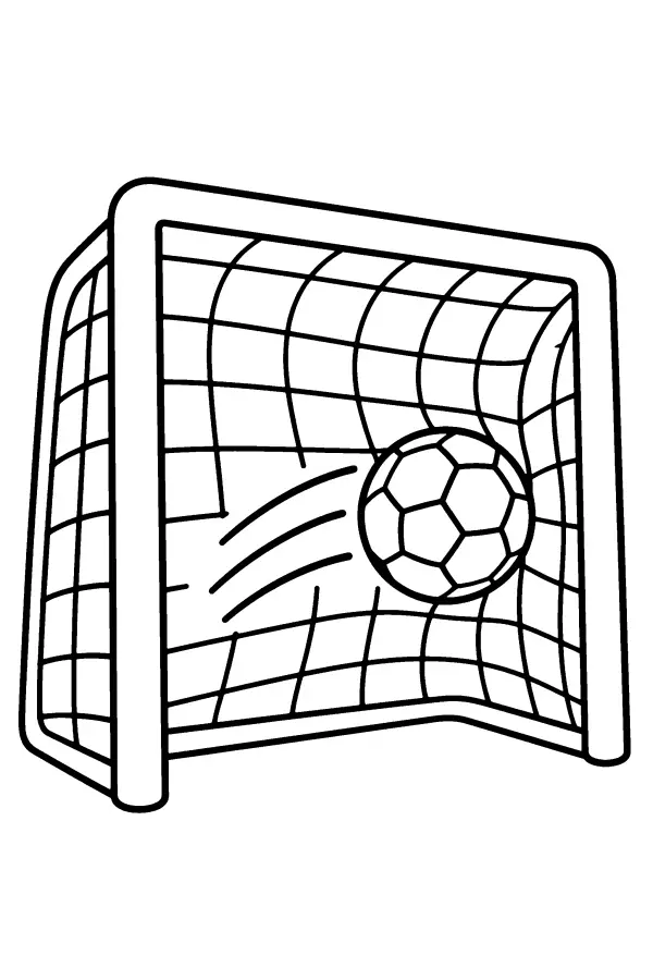 Coloriage d’un ballon de foot qui entre dans le filet