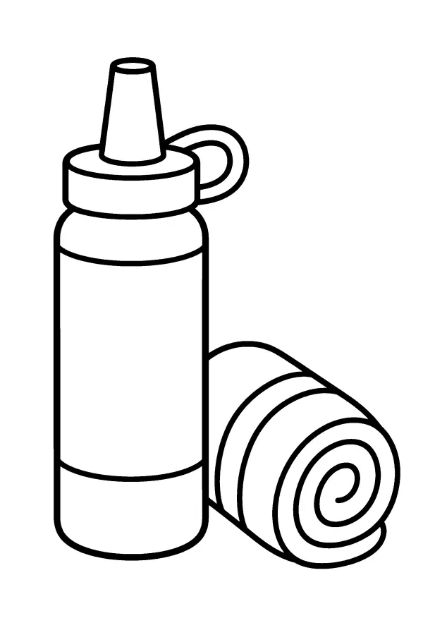 Coloriage facile d’une gourde de foot et d’une serviette