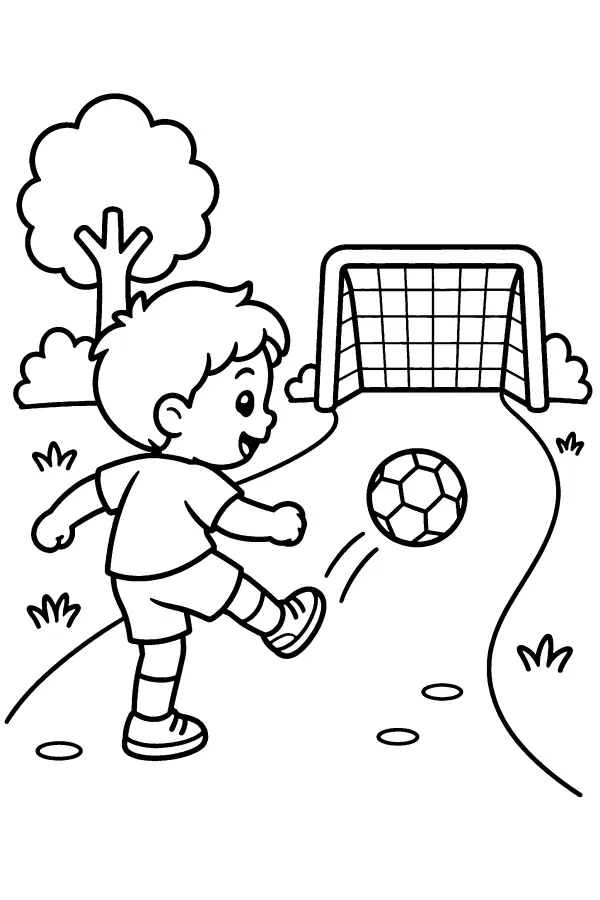 Coloriage facile d’un enfant qui joue au foot