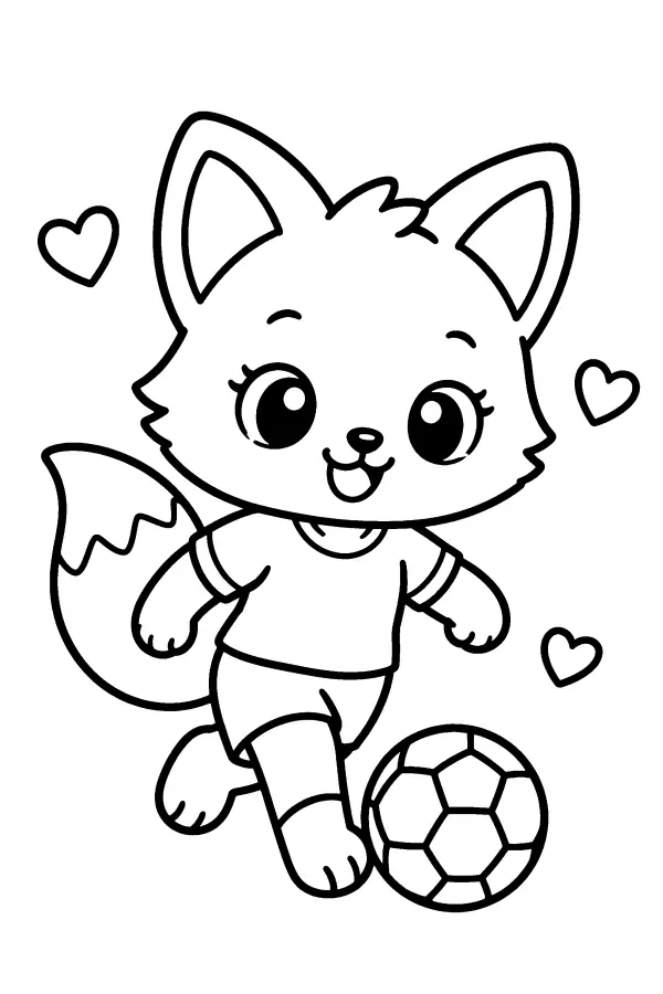 Dessin à colorier d’un renard jouant au foot
