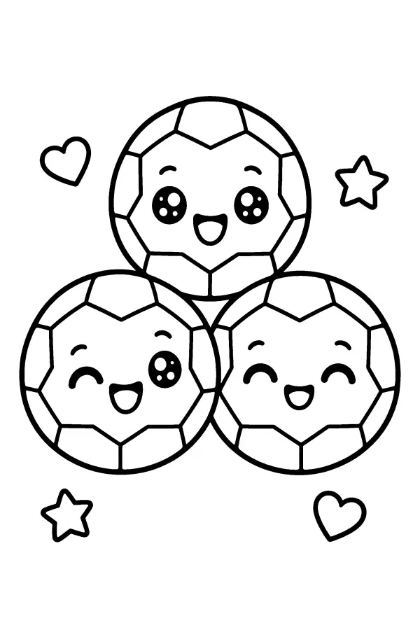 Coloriage facile de trois ballons de foot souriants