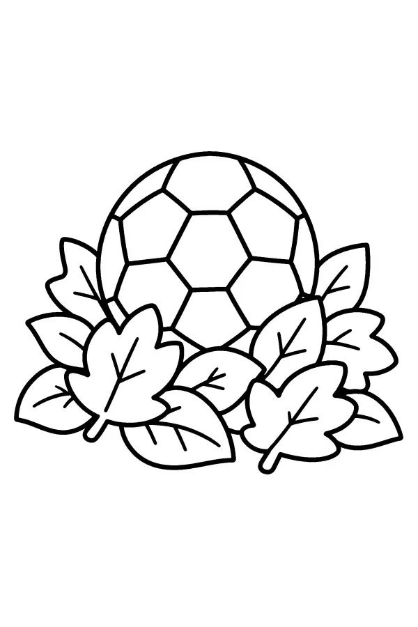 Coloriage d’un ballon de foot dans les feuilles