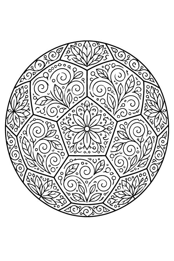 Coloriage détaillé d’un ballon de foot aux volutes