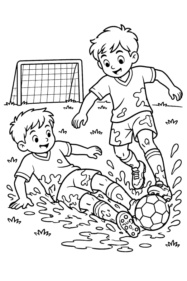 Coloriage d’un tacle boueux entre deux joueurs de foot