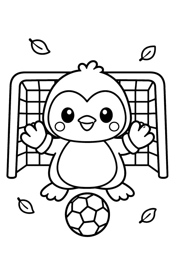 Dessin à colorier d’un pingouin gardien de foot