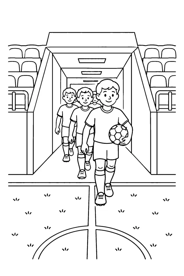 Coloriage de joueurs de foot sortant du tunnel