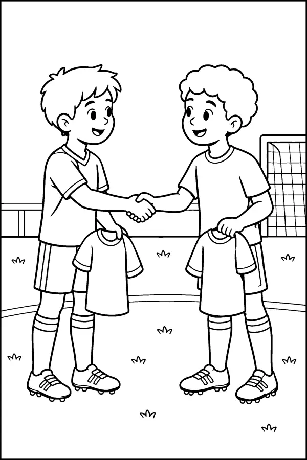 Dessin à colorier d’une poignée de main au foot