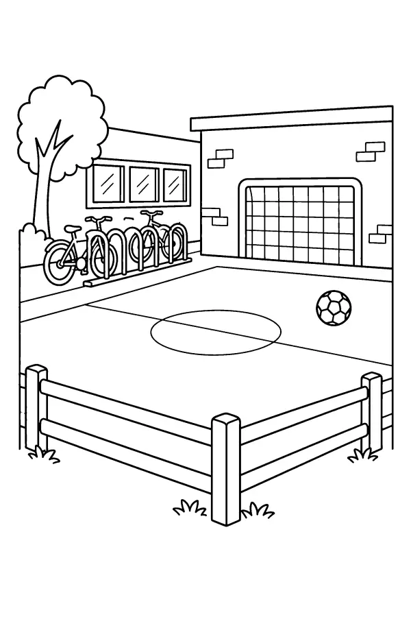 Coloriage d’un terrain de foot en cour d’école