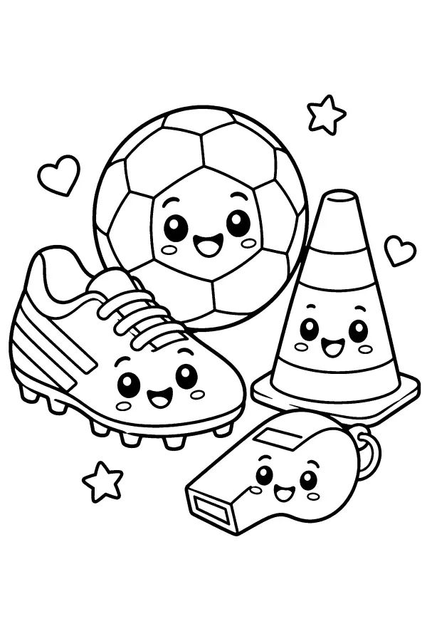 Coloriage d’accessoires de foot souriants