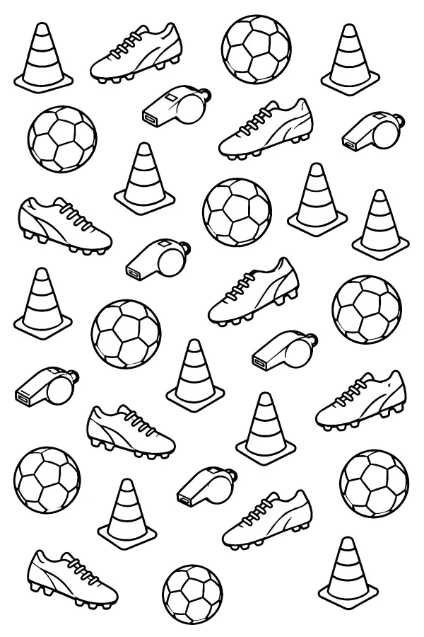 Coloriage motif de matériel de foot ballons et crampons