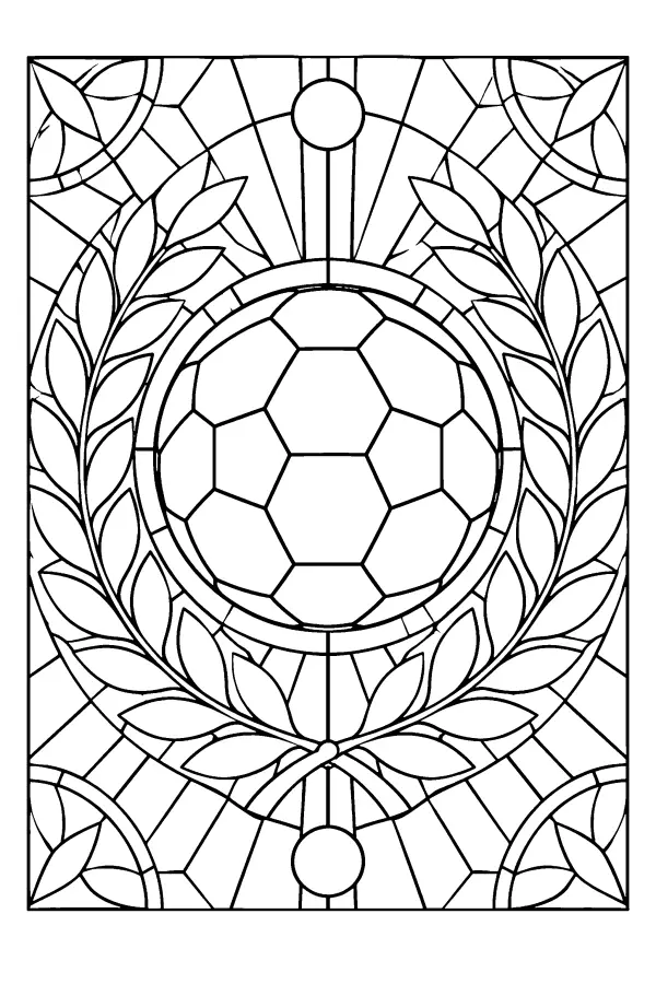 Coloriage d’un ballon de foot entouré de lauriers