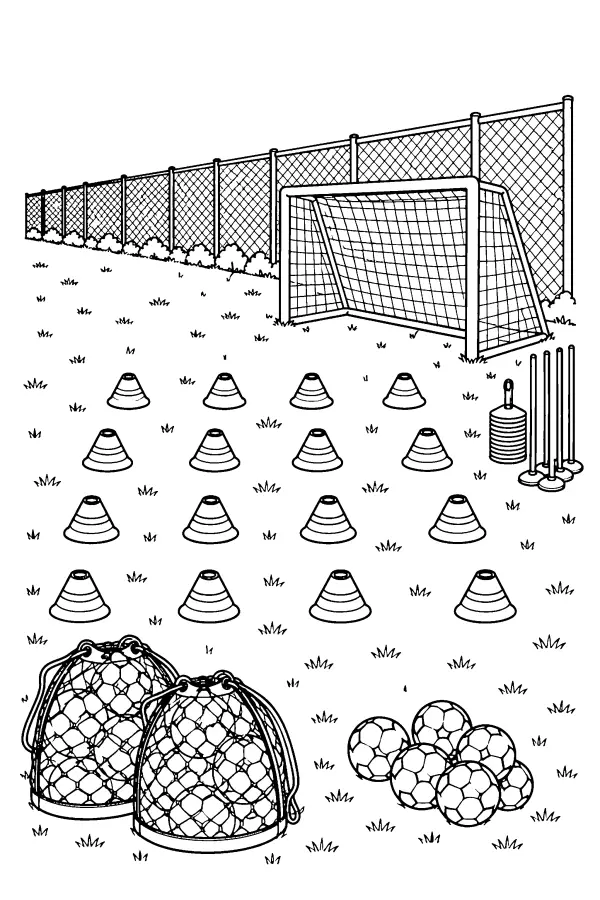 Dessin à colorier d’un terrain d’entraînement de foot