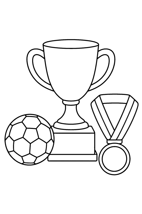 Coloriage d’une coupe et d’une médaille de foot