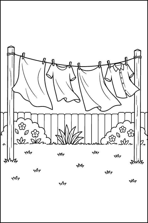 Coloriage de linge qui sèche au jardin de printemps