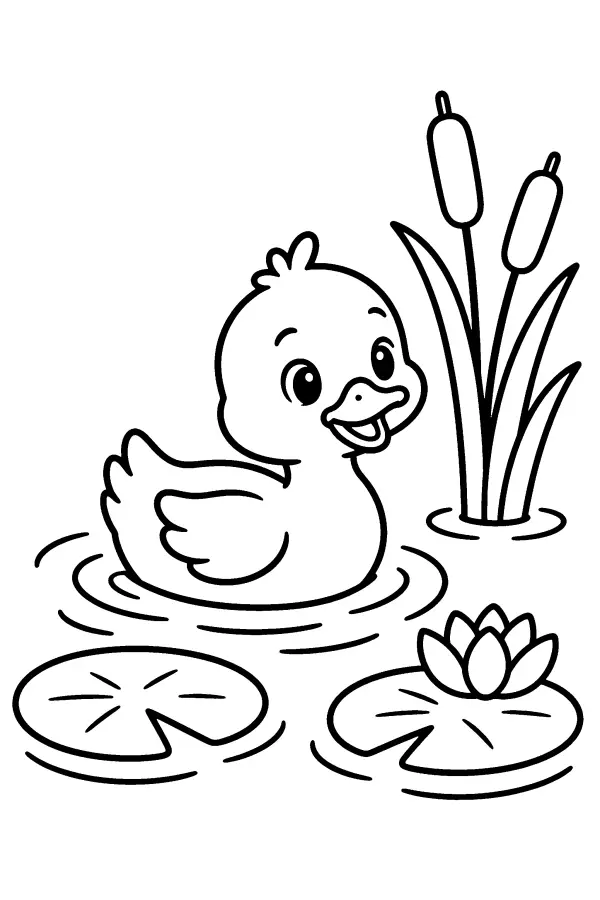 Coloriage de caneton de printemps sur l’étang