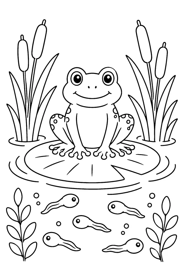 Coloriage de grenouille de printemps sur nénuphar