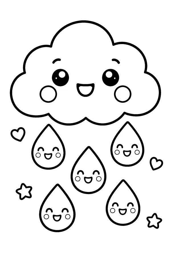 Coloriage de nuage de pluie de printemps souriant