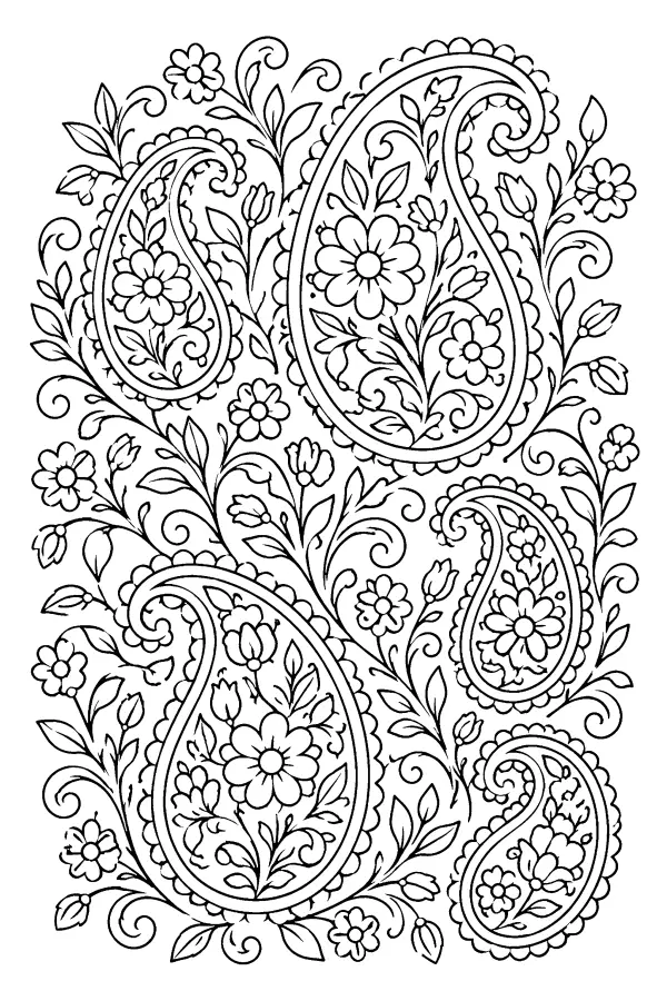 Coloriage détaillé de volutes fleuries de printemps