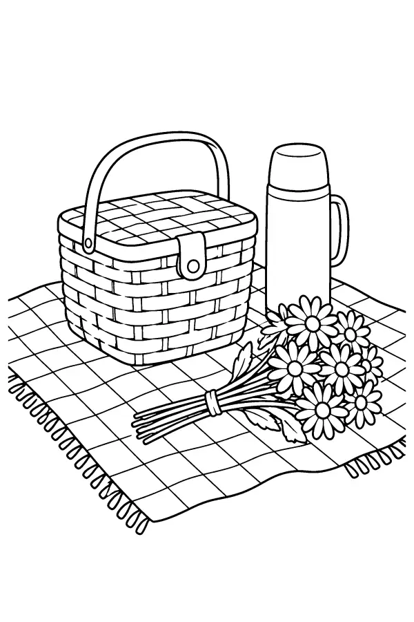 Coloriage de pique-nique de printemps au jardin