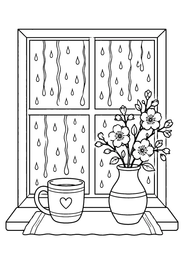 Coloriage de nature morte à la fenêtre de printemps