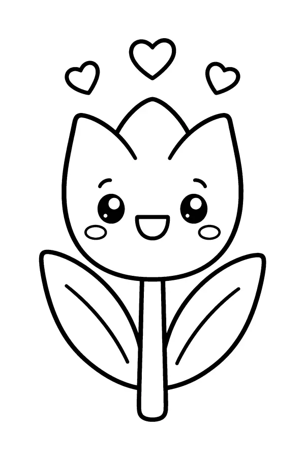Coloriage de tulipe de printemps souriante