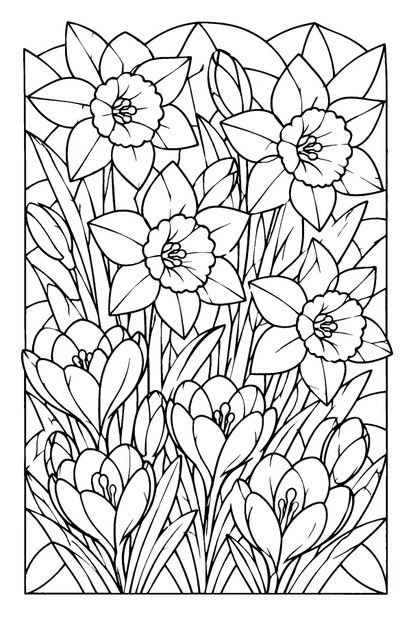 Dessin à colorier de panneau fleuri de printemps