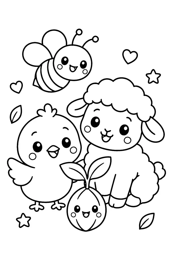 Coloriage d’amis du printemps souriants réunis