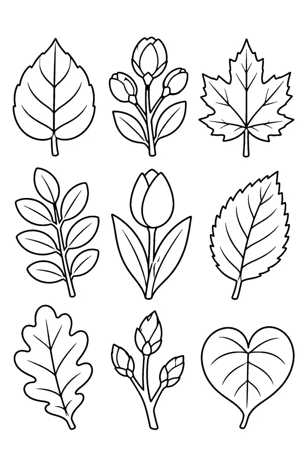 Coloriage de grille de feuilles de printemps