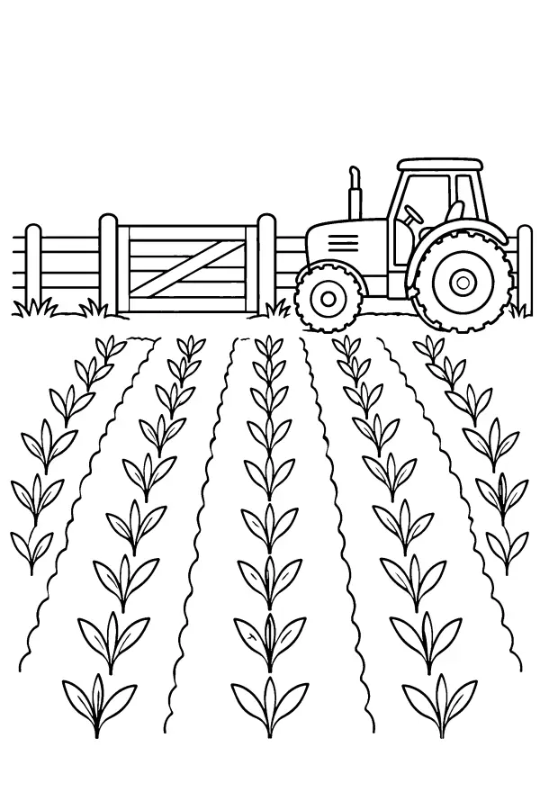 Dessin à colorier de tracteur de printemps au portail