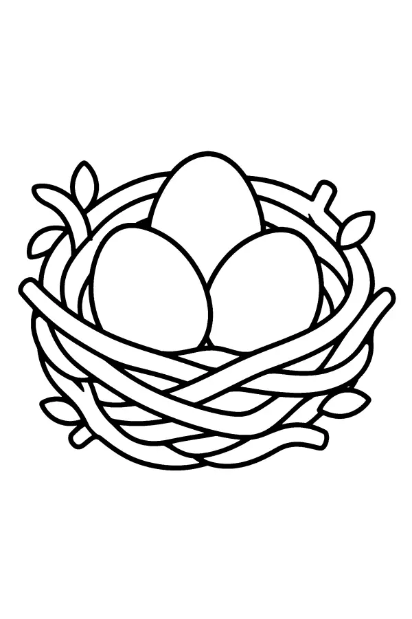 Coloriage facile de nid de printemps à trois œufs