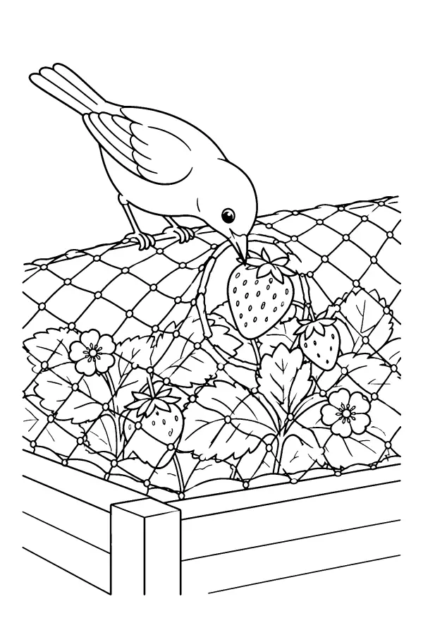 Bird Over Strawberry Bed